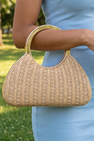 Woven Hard Case Handbag With Round Ring Handle