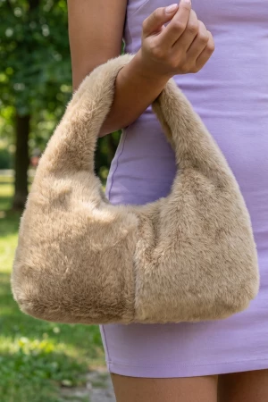 Plush Vegan Fur Mini Hobo Shoulder Bag