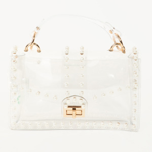 Clear Rhinestone Trim Crossbody Bag