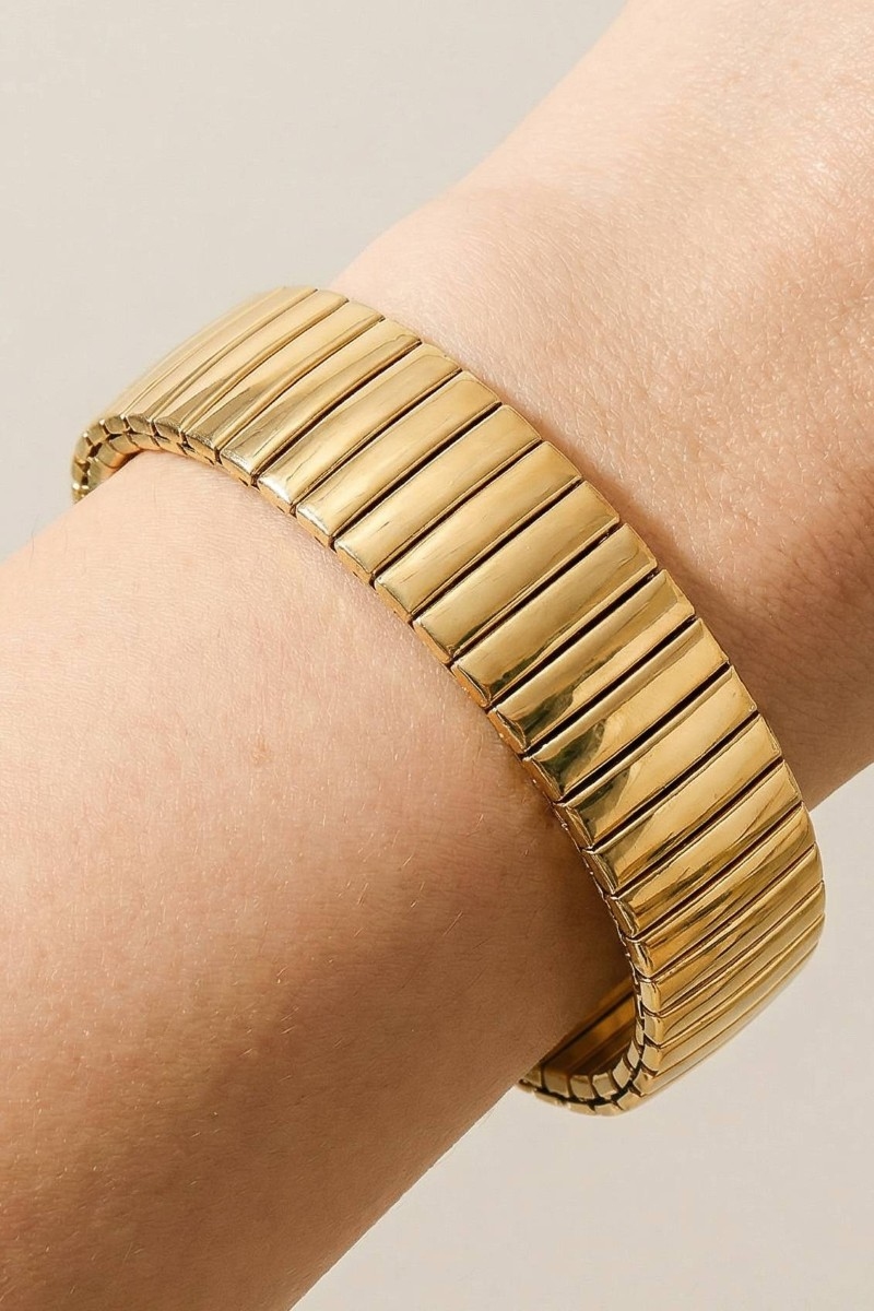 Metallic Rectangle Wide Bars Elastic Bracelet