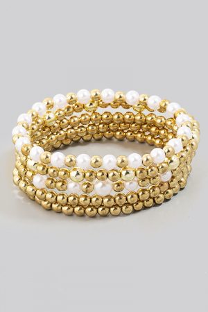 Mixed Pearl And Metallic Beaded Bracelet Set