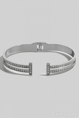 Stainless Steel Pave Layered Hinge Cuff Bracelet