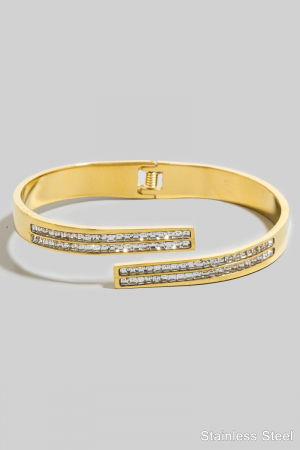 Stainless Steel Layered Baguette Row Hinge Cuff Bracelet