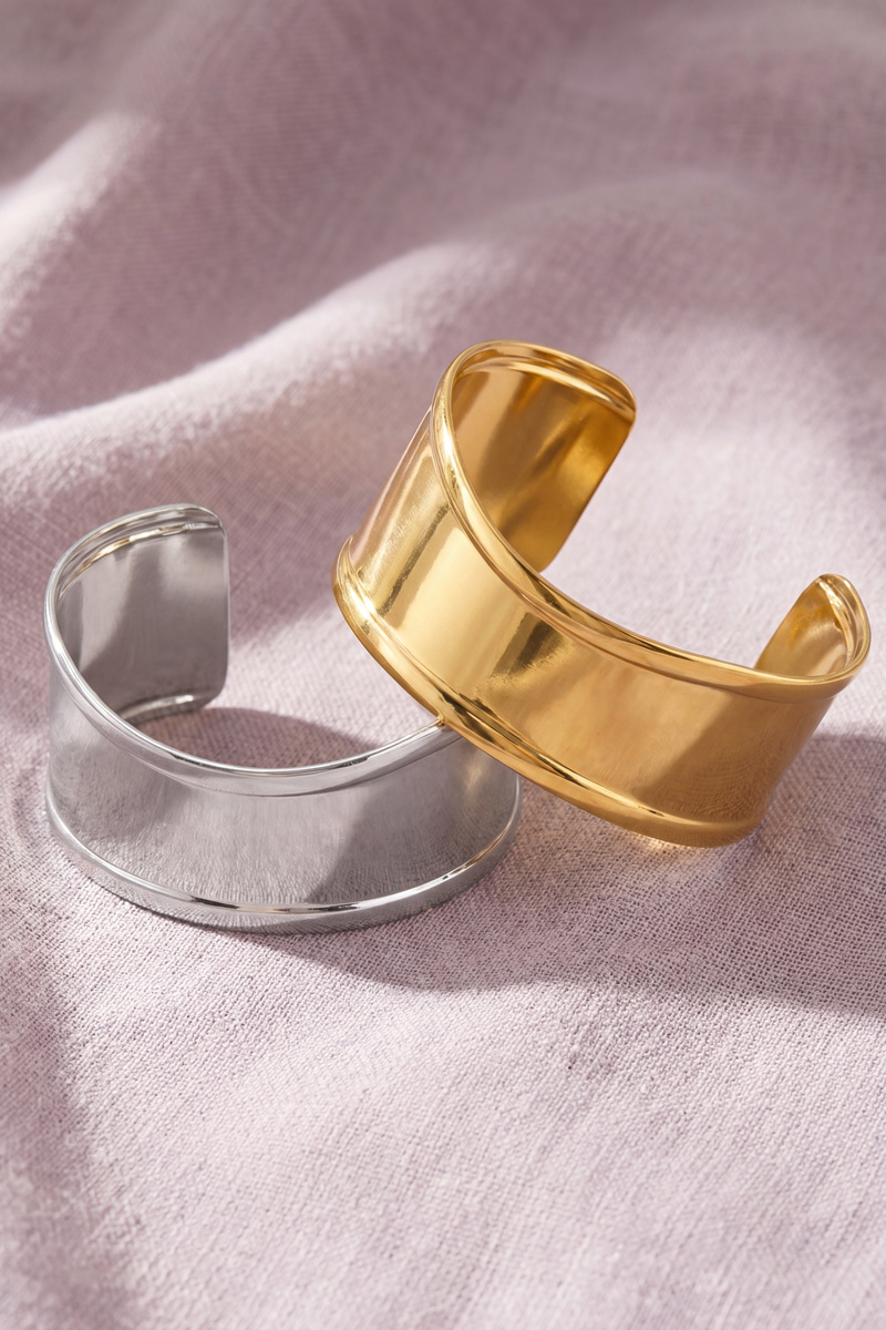 Stainless Steel Wide Smooth Open Cuff Bracelet