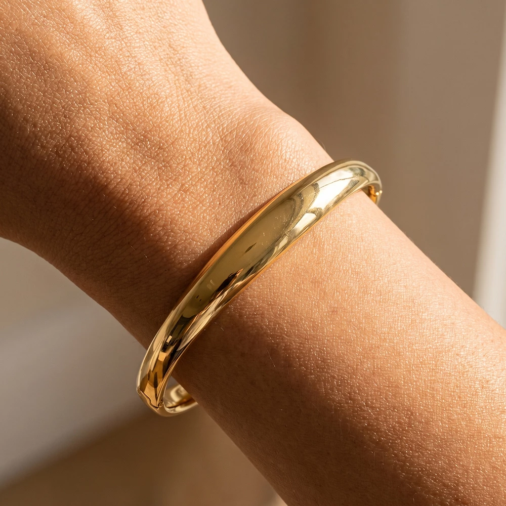 Polished Dome Hinged Bangle Bracelet