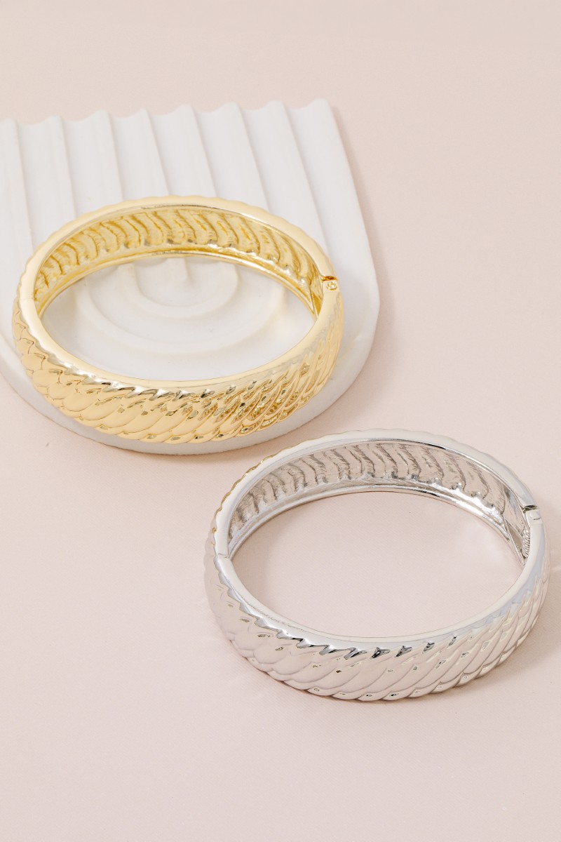Braided Ribbed Metallic Bangle Bracelet