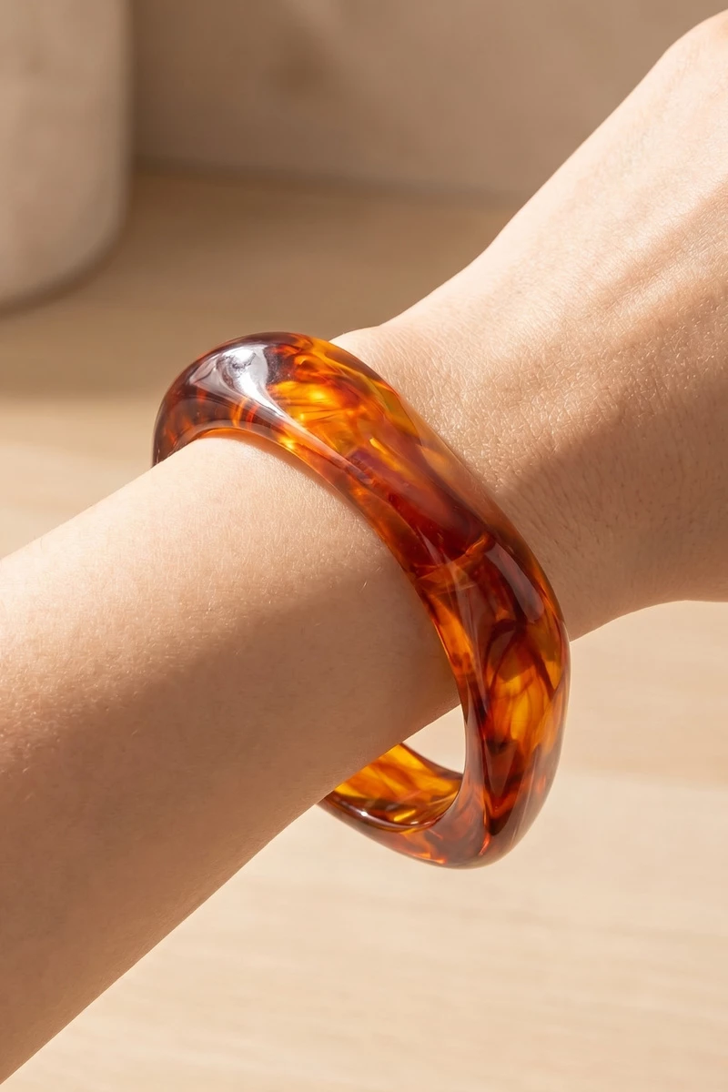 Faceted Angular Wide Bangle Bracelet