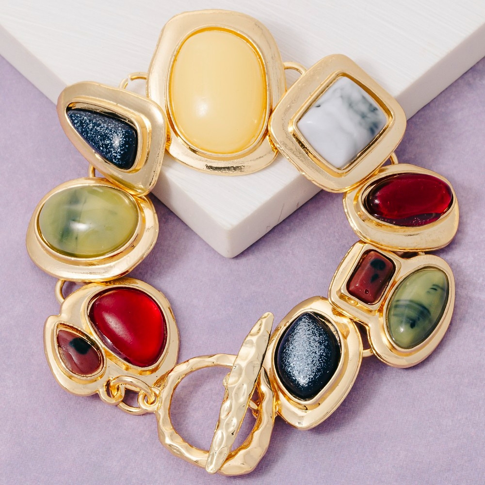 Vintage Style Gem Link Toggle Chain Bracelet