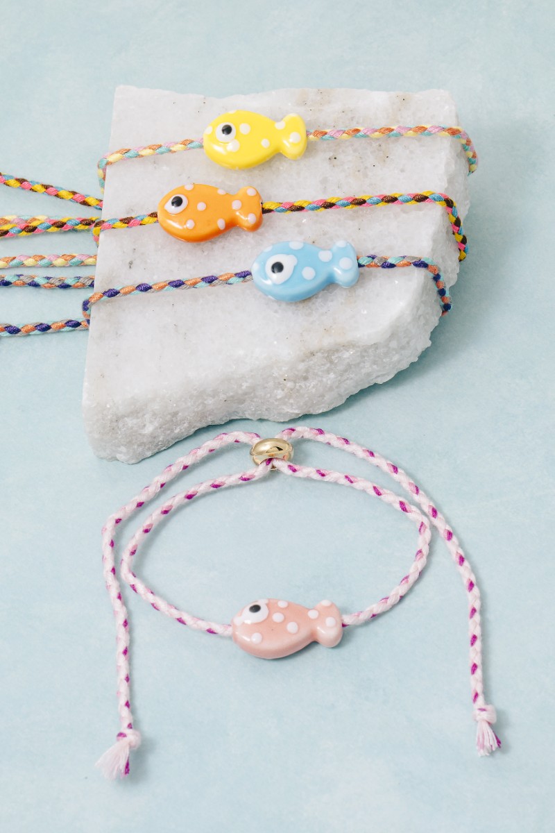 Ceramic Fish Charm Braided Vibrant Cord Bracelet