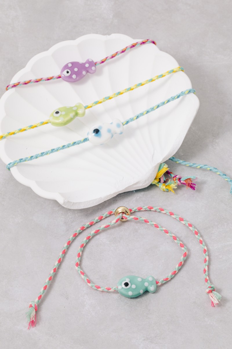 Ceramic Fish Charm Braided Colourful Cord Bracelet