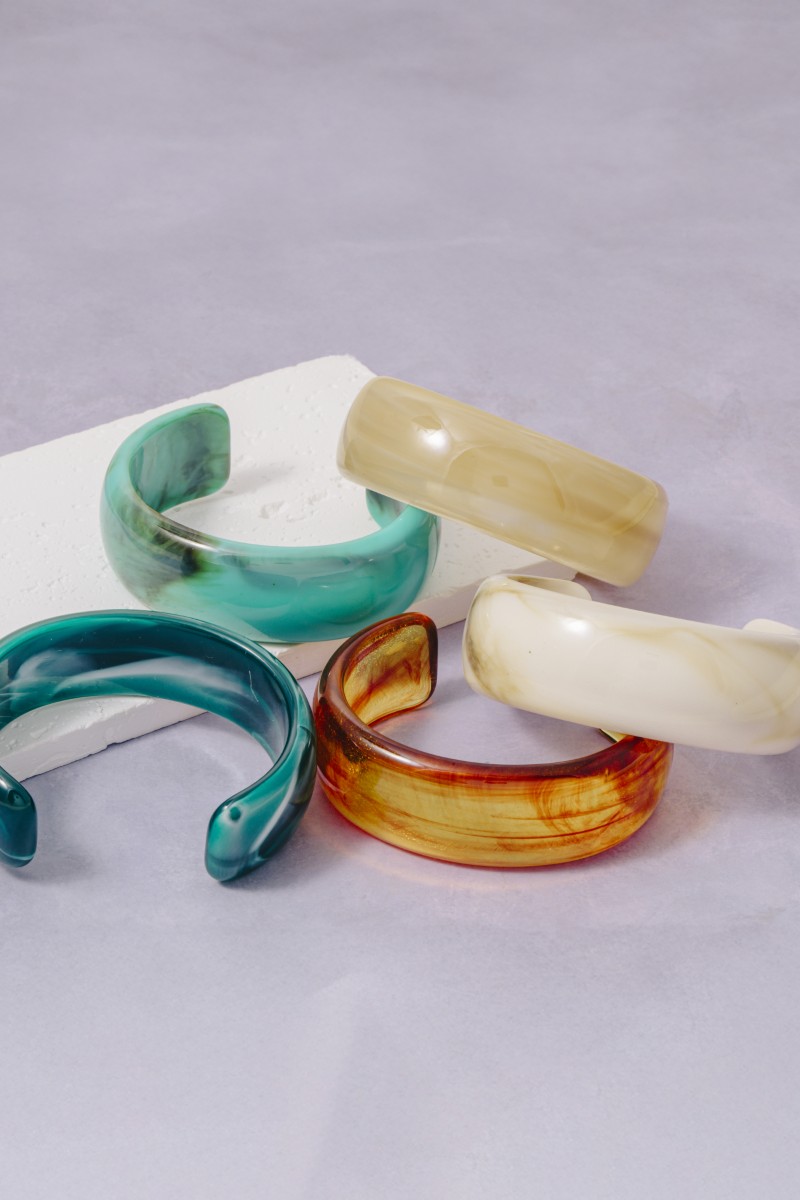 Wide Marble Resin Cuff Bracelet