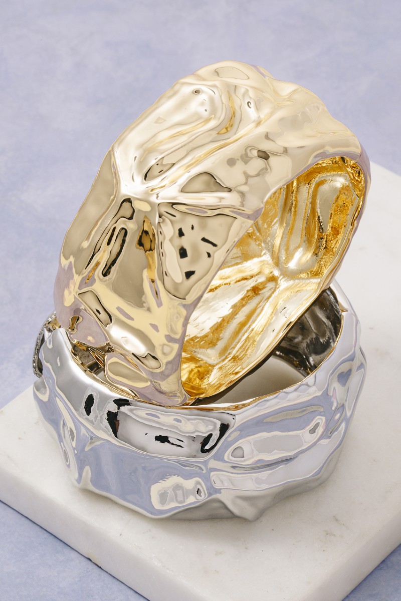 Crumple Texture Wide Hinge Bangle Bracelet