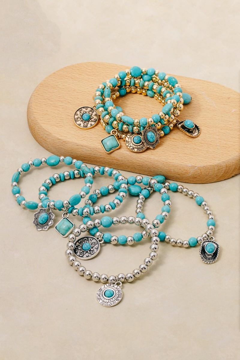 Turquoise Western Charms Beaded Bracelet Set