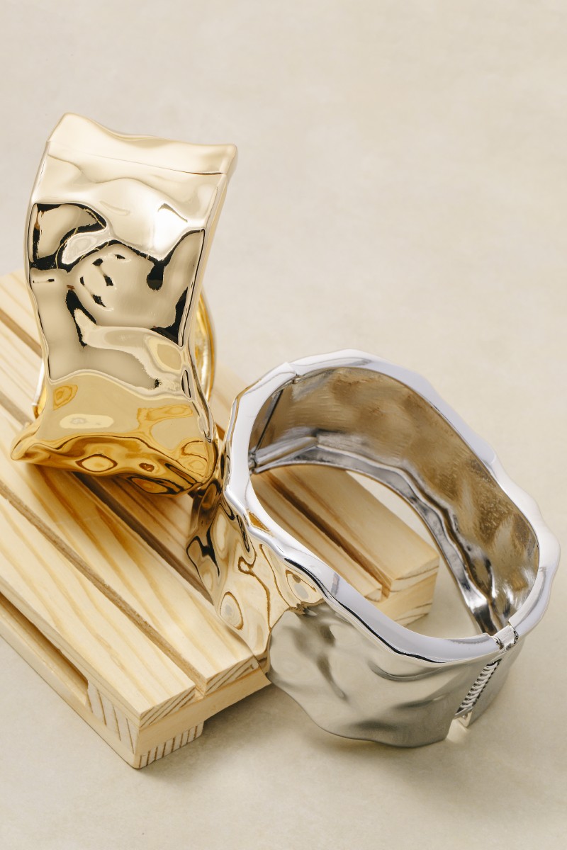 Wide Hammered Hinge Bangle Bracelet