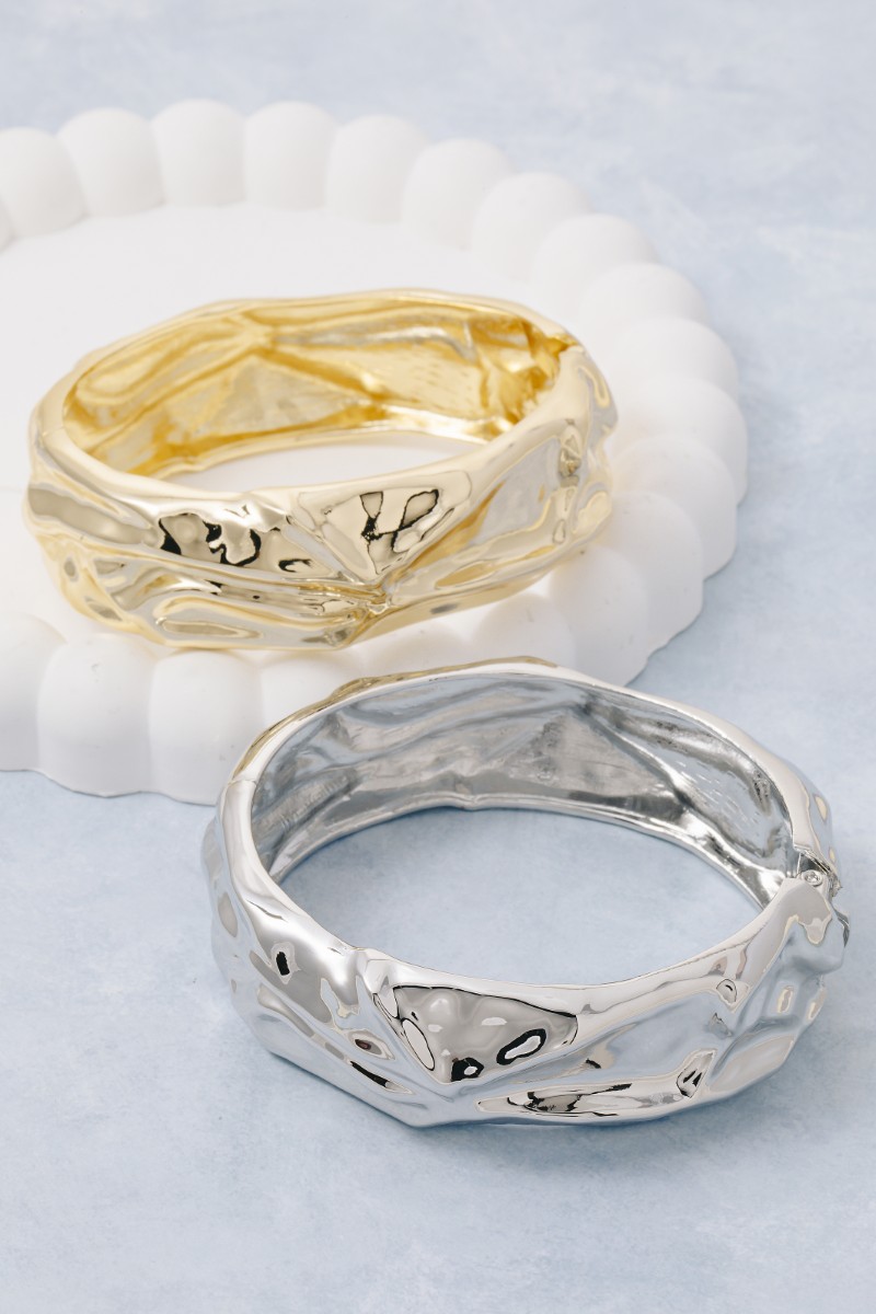 Crumple Textured Hinge Bangle Bracelet