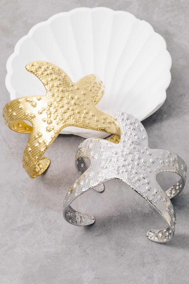 Stainless Steel Large Textured Starfish Cuff Bracelet