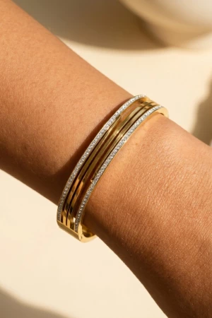 Stainless Steel Pave Trim Bangle Bracelet