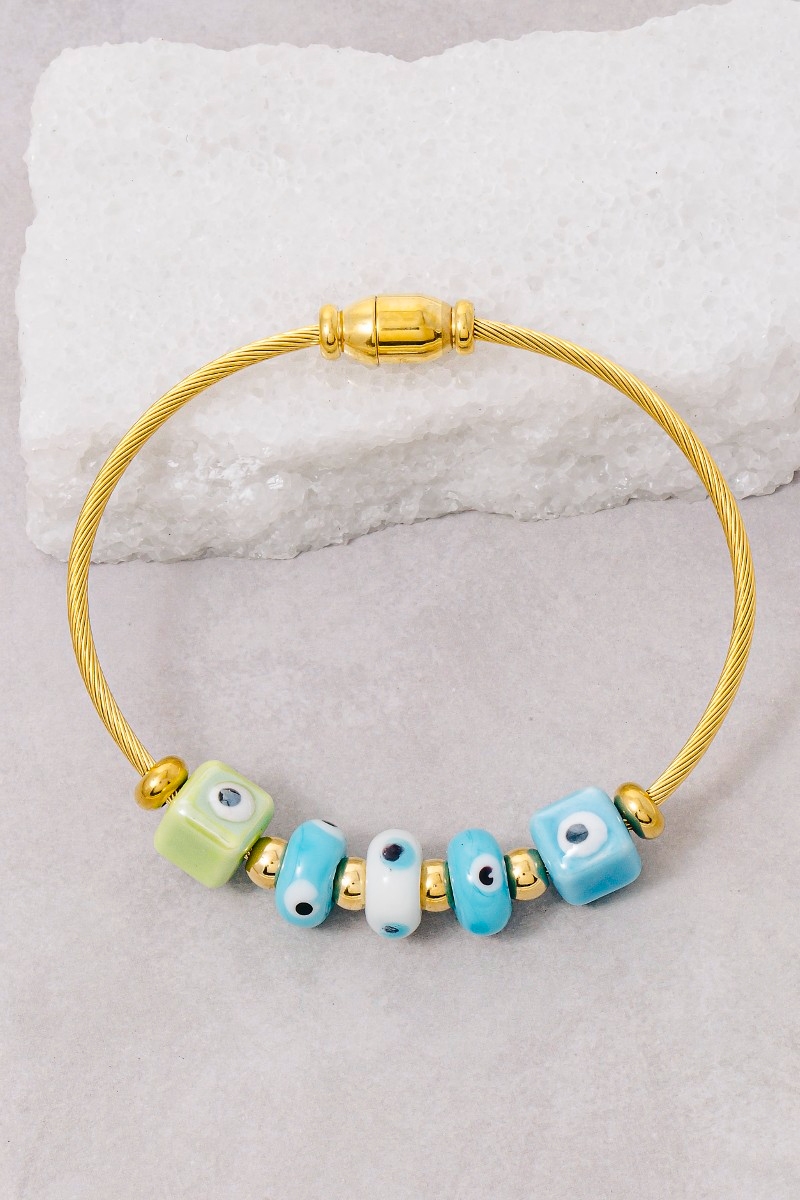 Stainless Steel Evil Eye Block Bracelet