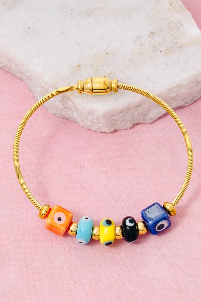 Stainless Steel Colorful Evil Eye Blocks Bracelet
