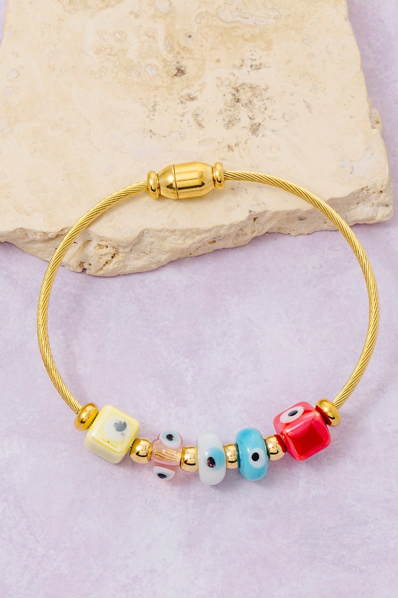 Stainless Steel Cord Assorted Evil Eye Blocks Bracelet