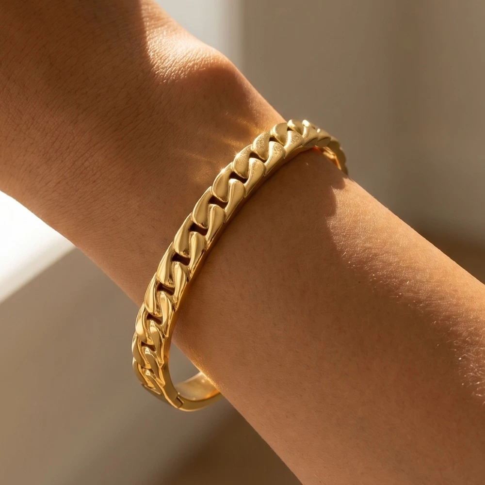 Stainless Steel Chain Detail Bangle Bracelet