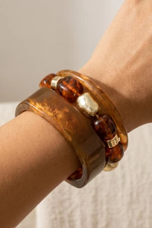 Mixed Square Resin Bangle And Beads Bracelet Set