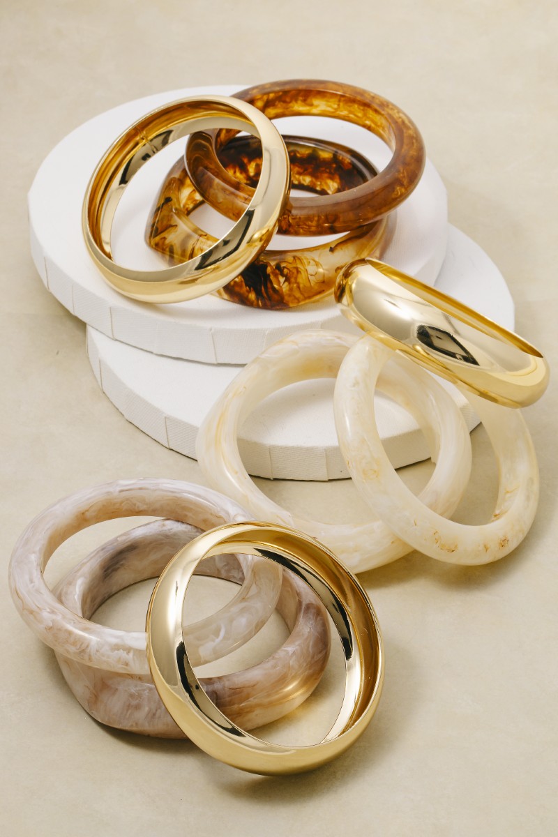 Metallic And Marble Resin Bangle Bracelet Set