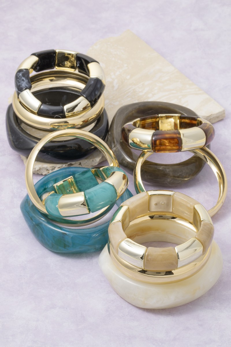 Marble Resin Bangles And Beads Bracelet Set