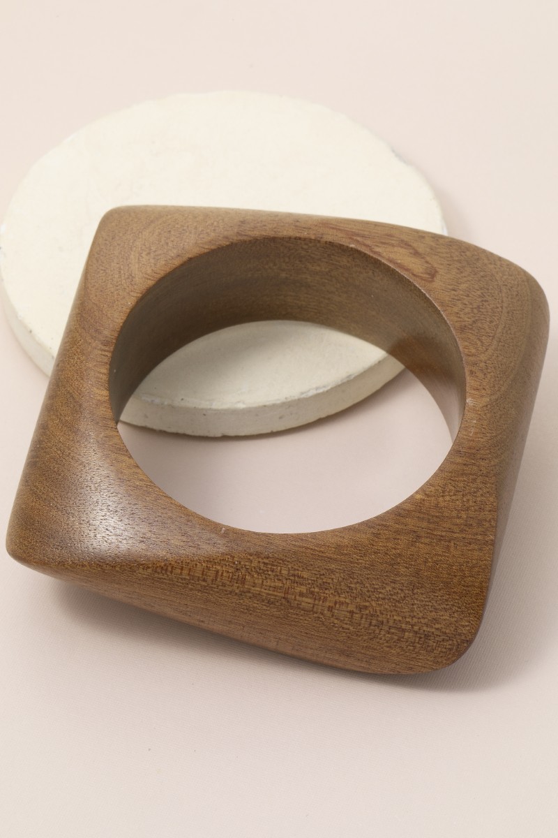 Large Wood Square Shape Bangle Bracelet