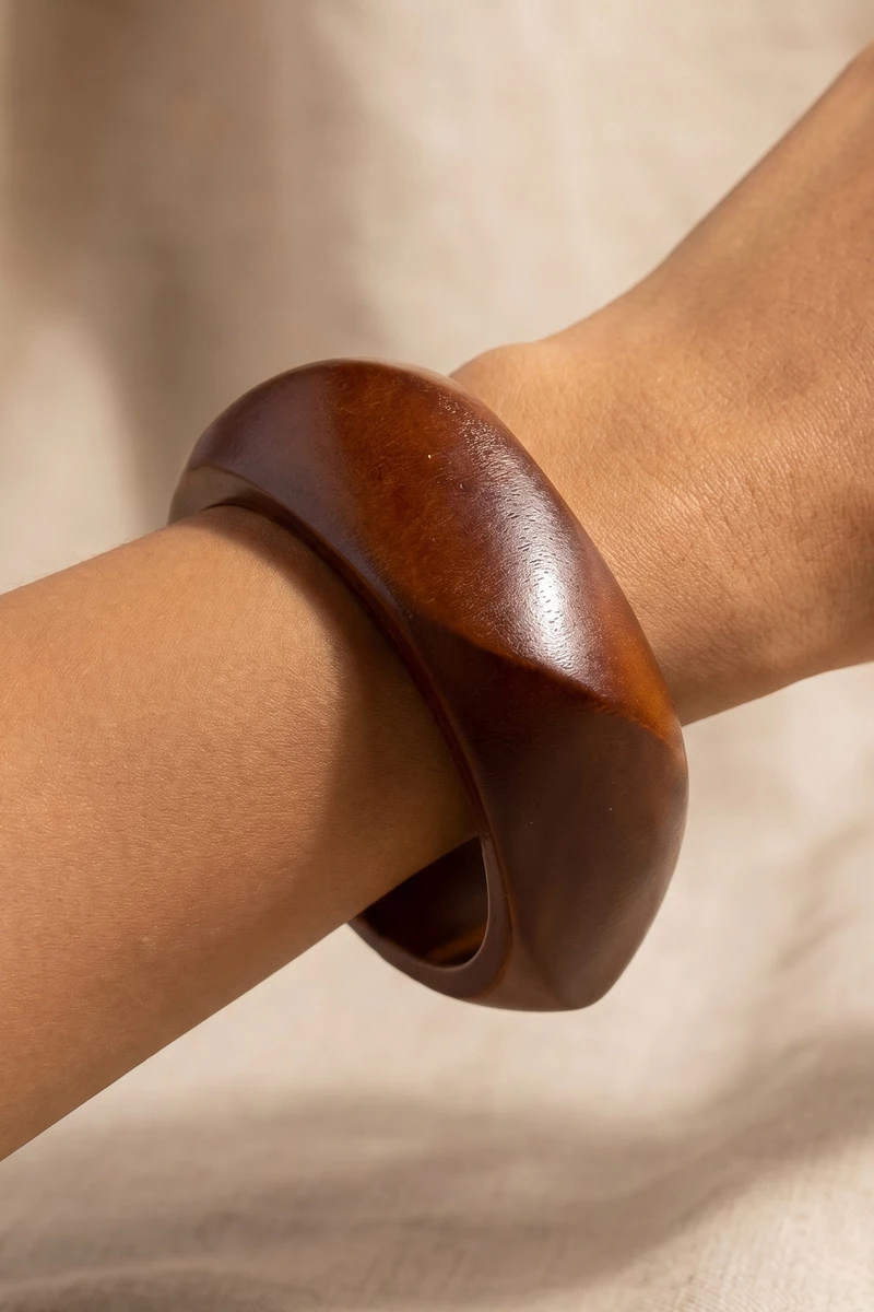 Chunky Faceted Wood Bangle Bracelet