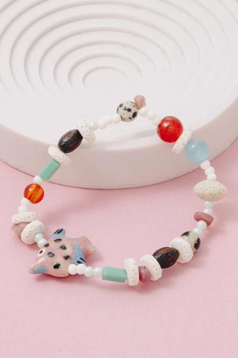 Mixed Beads Fish Charm Bracelet