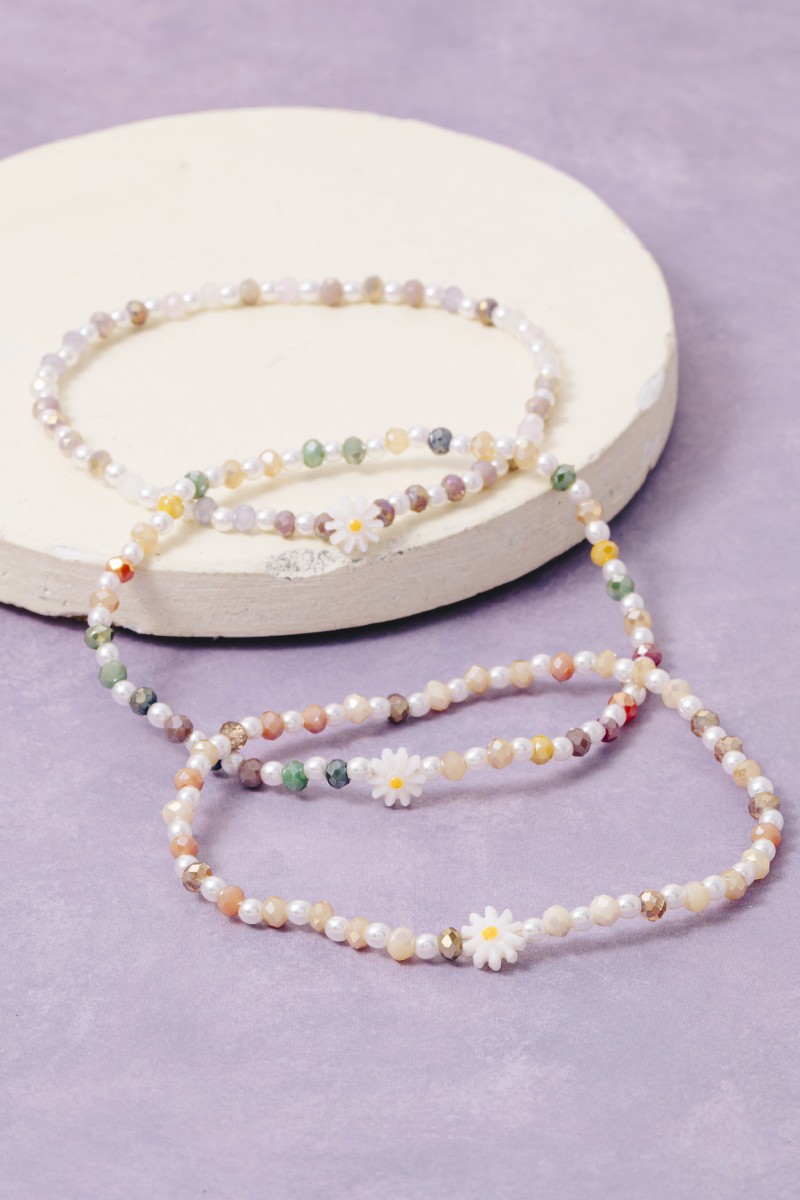 Flower Charm Beaded Bracelet 3 Set