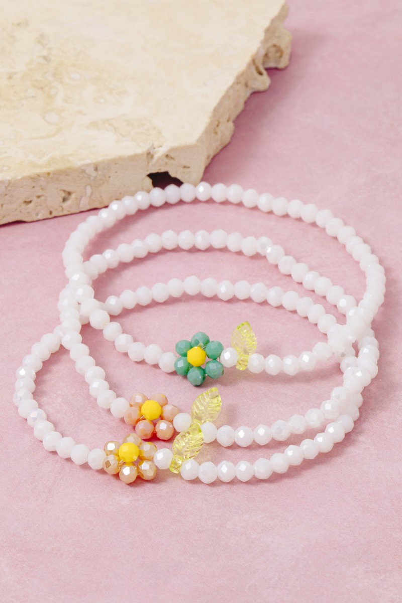 Beaded Flowers And Leaves Bracelet 3 Set