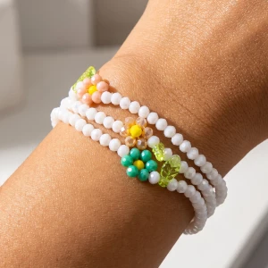 Beaded Flowers And Leaves Bracelet 3 Set