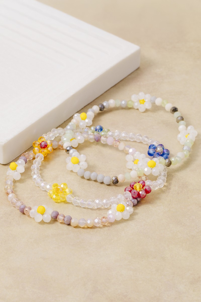 Multi Flower Beaded Bracelet 3 Set