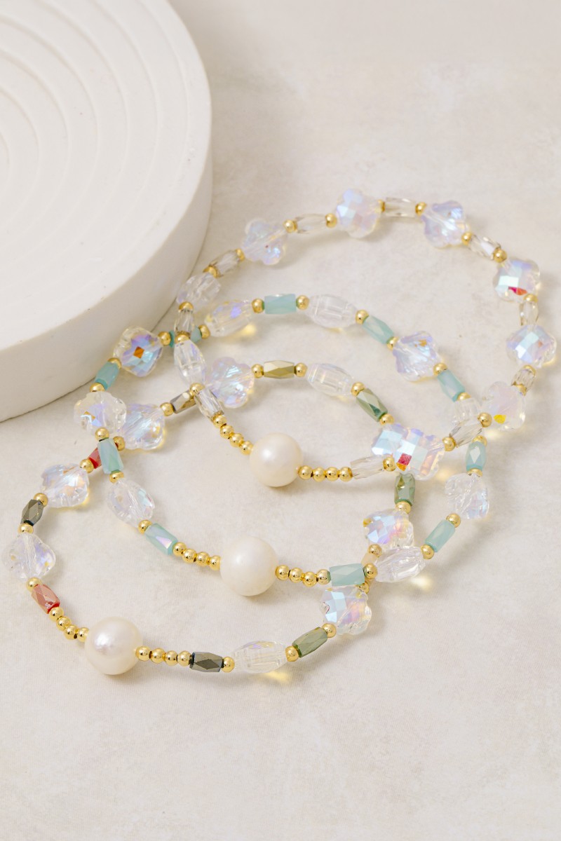 Assorted Multi Pearl Bead Bracelet 3 Set