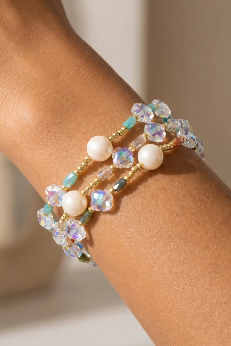 Assorted Multi Pearl Bead Bracelet 3 Set