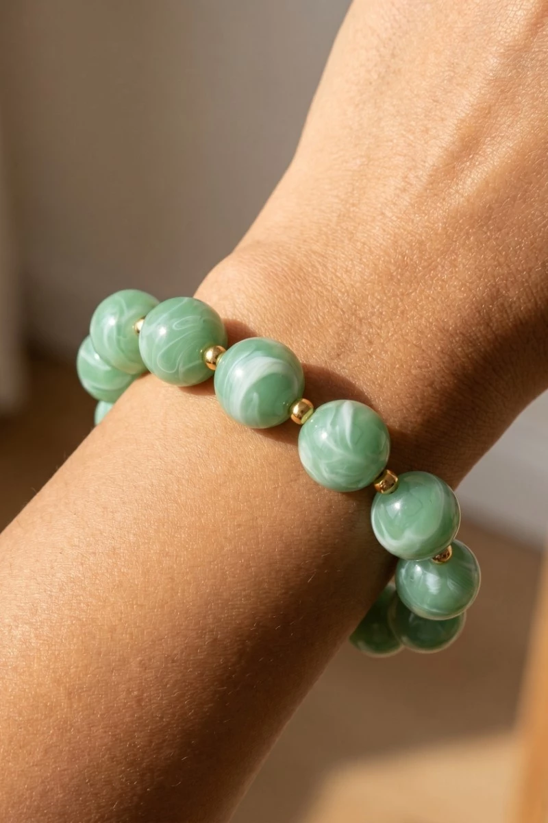 Large Marble Resin Ball Beads Bracelet