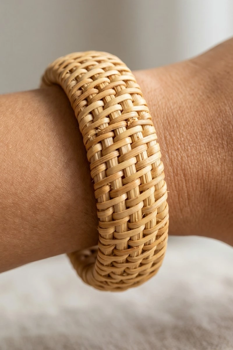 Straw Basket Weave Bangle Bracelet