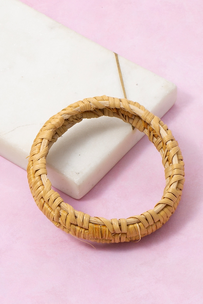 Straw Weave Basket Bangle Bracelet