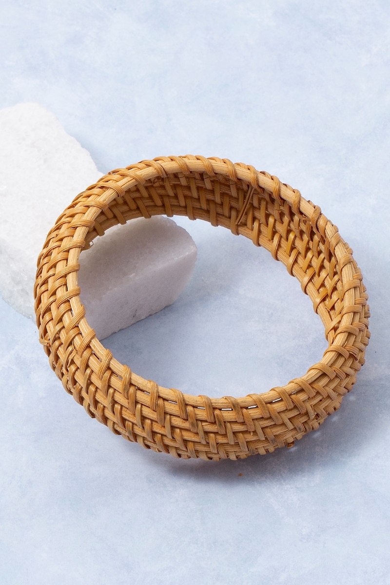 Wide Straw Weave Basket Bangle Bracelet