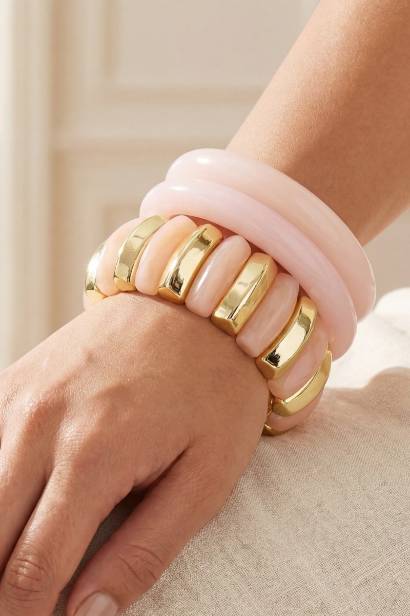 Marble Resin Bangle And Elastic Bracelet Set