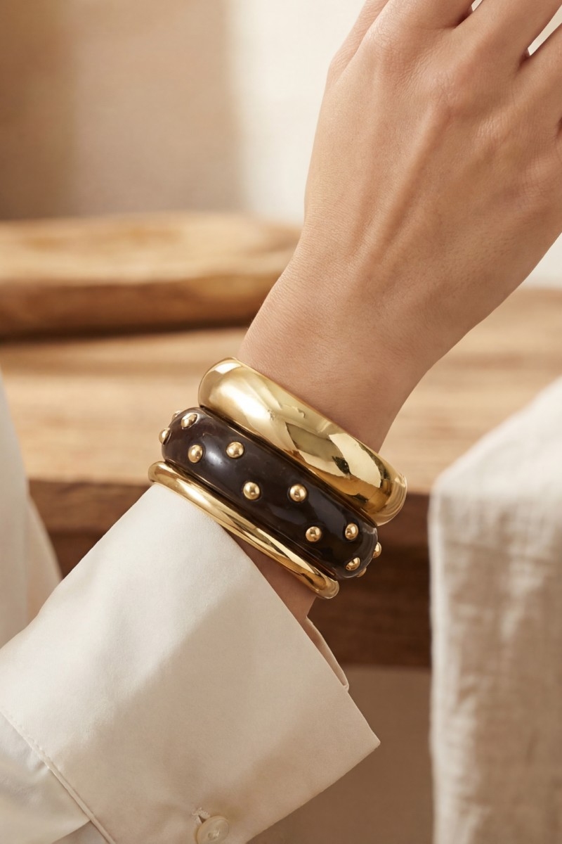 Metallic And Marble Resin Bangle Bracelet Set