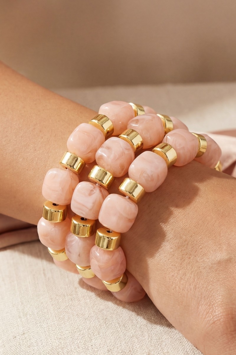 Metallic Accent Chunk Marble Resin Beads Bracelet Set