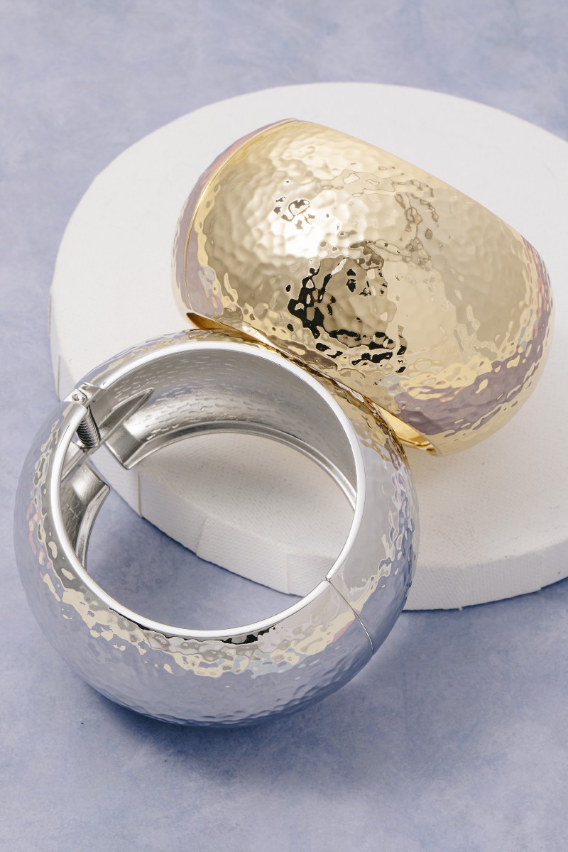 Hammered Rounded Thick Hinge Bangle Bracelet