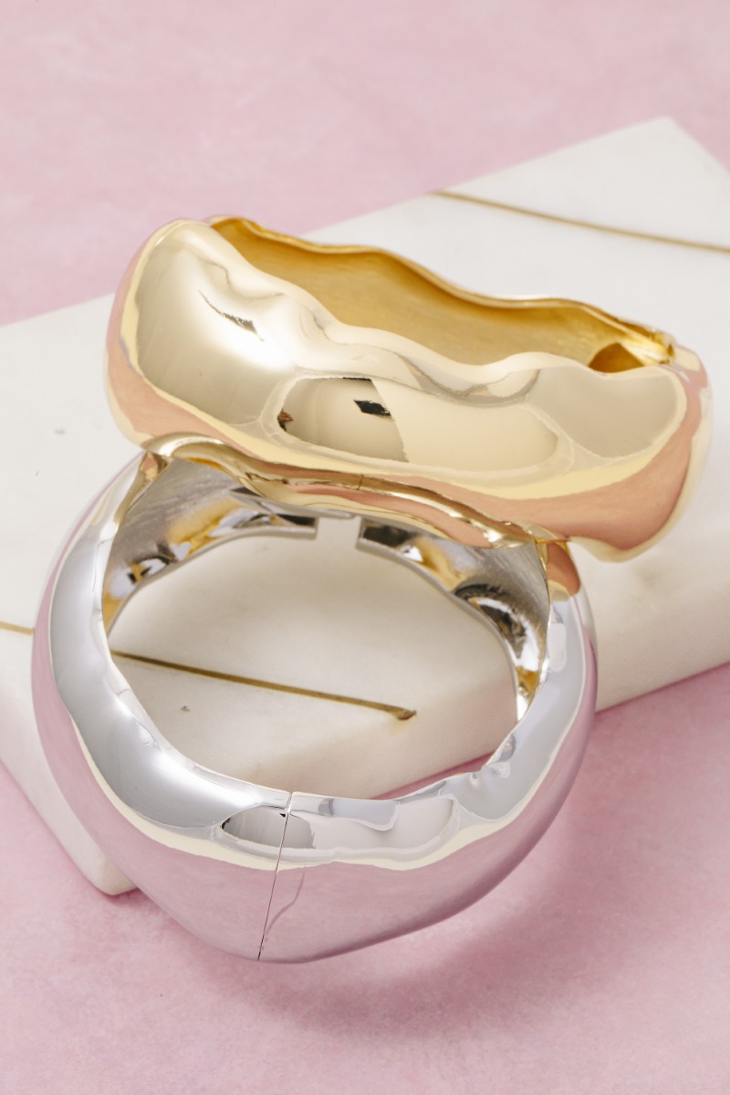 Warped Wide Hinge Bangle Bracelet