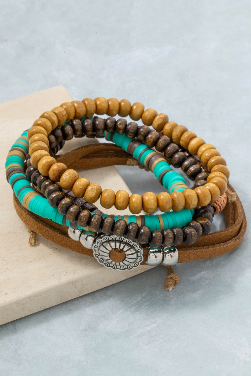 Western Assorted Wooden Beads Bracelet Set