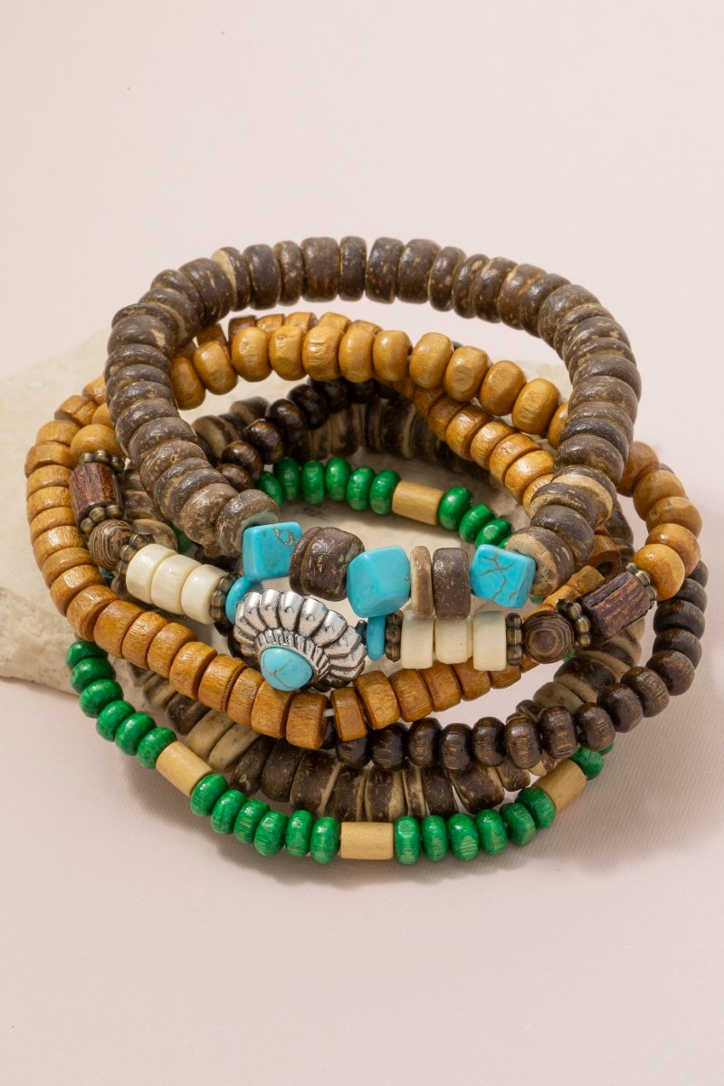 Western Wooden Beads Stackable Bracelet Set