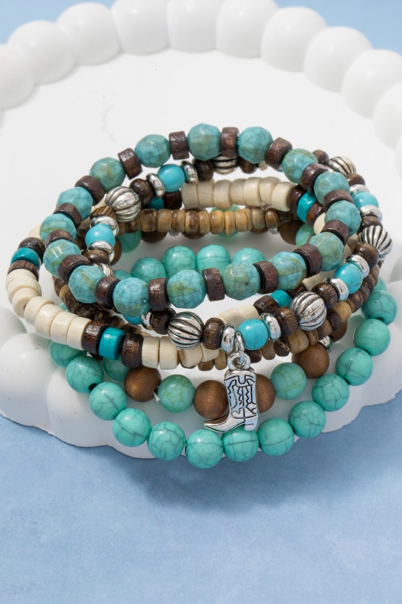 Assorted Western Charms Wooden Beads Bracelet Set