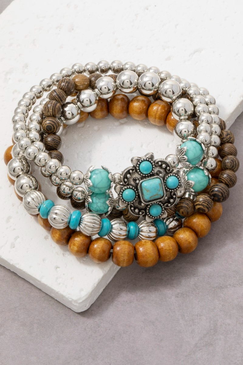 Western Beads And Charms Stackable Bracelet Set